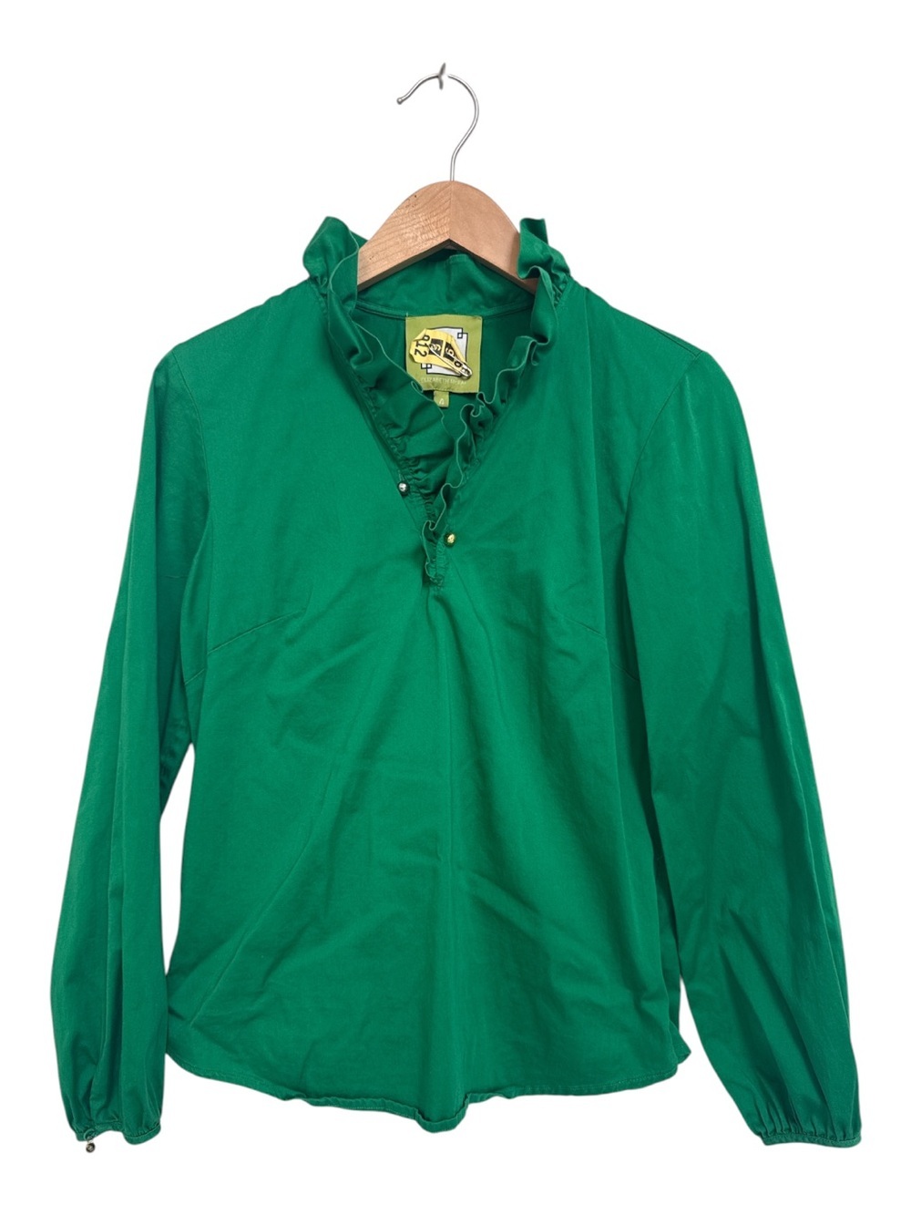 Elizabeth McKay Emerald Green Ruffle V-Neck Blouse